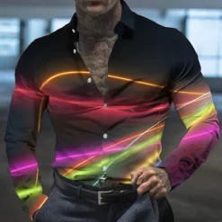Sale OUKU Men's Gradient Geometric Pattern Shirt Button Up Shirt Long Sleeve Fashion Designer Casual Outdoor Casual Holiday Fall & Winter Turndown Print Button-Down Silver Yellow Red Blue Gold