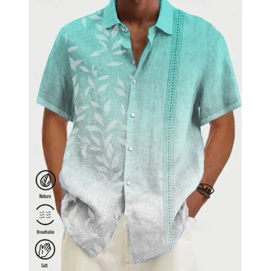 OUKU Men's Gradient Leaves Tropical Plants Shirt Summer Hawaiian Shirt Aloha Shirt Short Sleeves Shirt Turndown Tropical Fashion Streetwear Daily Hawaiian Holiday Pink Blue Purple S M L