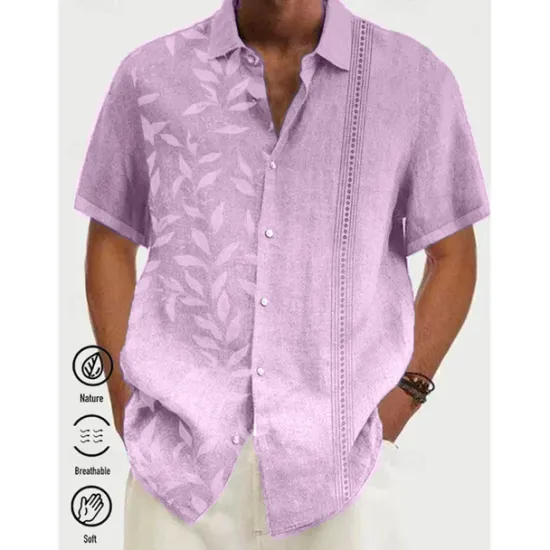 OUKU Men's Gradient Leaves Tropical Plants Shirt Summer Hawaiian Shirt Aloha Shirt Short Sleeves Shirt Turndown Tropical Fashion Streetwear Daily Hawaiian Holiday Pink Blue Purple S M L