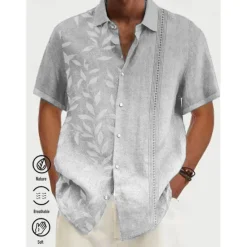 OUKU Men's Gradient Leaves Tropical Plants Shirt Summer Hawaiian Shirt Aloha Shirt Short Sleeves Shirt Turndown Tropical Fashion Streetwear Daily Hawaiian Holiday Pink Blue Purple S M L