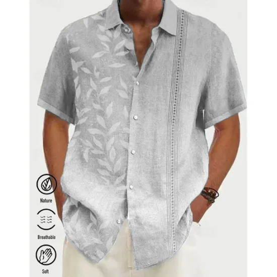 OUKU Men's Gradient Leaves Tropical Plants Shirt Summer Hawaiian Shirt Aloha Shirt Short Sleeves Shirt Turndown Tropical Fashion Streetwear Daily Hawaiian Holiday Pink Blue Purple S M L