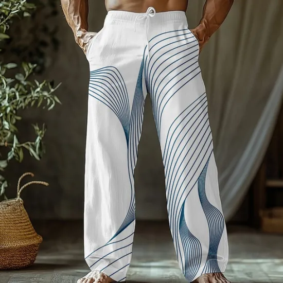 Sale OUKU Men's Gradient Lines / Waves Trousers Baggy Pants Casual Pants Mid Waist Classic Style Outdoor Vacation Side Pockets Elastic Waist Wide Leg Summer Spring 3D Print Pink Blue Purple