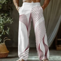Sale OUKU Men's Gradient Lines / Waves Trousers Baggy Pants Casual Pants Mid Waist Classic Style Outdoor Vacation Side Pockets Elastic Waist Wide Leg Summer Spring 3D Print Pink Blue Purple