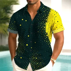 OUKU Men's Gradient Round Dots Shirt Summer Shirt Button Up Shirt Short Sleeve Fashion Casual Outdoor Vacation Dailywear Summer Spring Turndown 3D Print Collared Shirts Front One Pocket Dark Red Dark