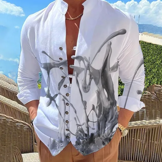 Clearance OUKU Men's Gradient Shirt Button Up Shirt Long Sleeve Fashion Designer Casual Outdoor Vacation Daily Fall Autumn / Fall Spring & Summer Stand Collar Print Yellow Blue Green Gray
