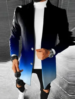 New OUKU Men's Gradual Winter Coat Overcoat Coat Warm Breathable Comfortable Fashion Streetwear Business Work Wear to work Going out Pocket Print Fall & Winter Turndown Long Sleeve Royal Blue Blue Ink Blue
