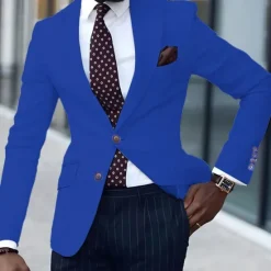 Outlet OUKU Men's Graduation Blazer Business Cocktail Party Wedding Party Fashion Casual Spring & Fall Polyester TR Plain Pocket Buttons Comfortable Single Breasted Blazer Royal Blue Blue Light Orange