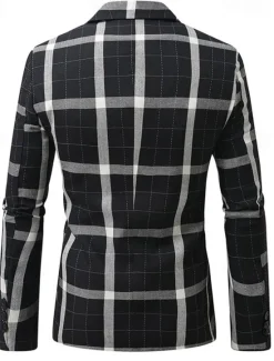 Clearance OUKU Men's Graduation Blazer Business Cocktail Party Wedding Party Fashion Casual Spring Autumn / Fall Polyester Plaid Pocket Buttons Comfortable Single Breasted Blazer Black Brown Coffee Gray