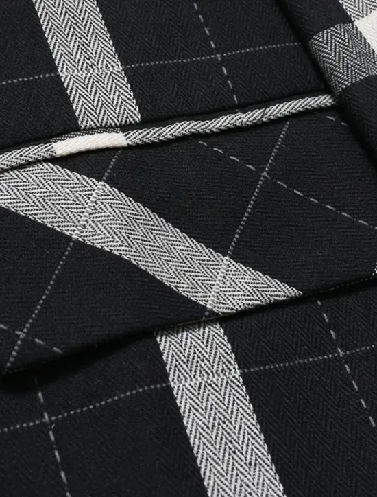 Clearance OUKU Men's Graduation Blazer Business Cocktail Party Wedding Party Fashion Casual Spring Autumn / Fall Polyester Plaid Pocket Buttons Comfortable Single Breasted Blazer Black Brown Coffee Gray