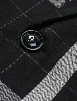 Clearance OUKU Men's Graduation Blazer Business Cocktail Party Wedding Party Fashion Casual Spring Autumn / Fall Polyester Plaid Pocket Buttons Comfortable Single Breasted Blazer Black Brown Coffee Gray