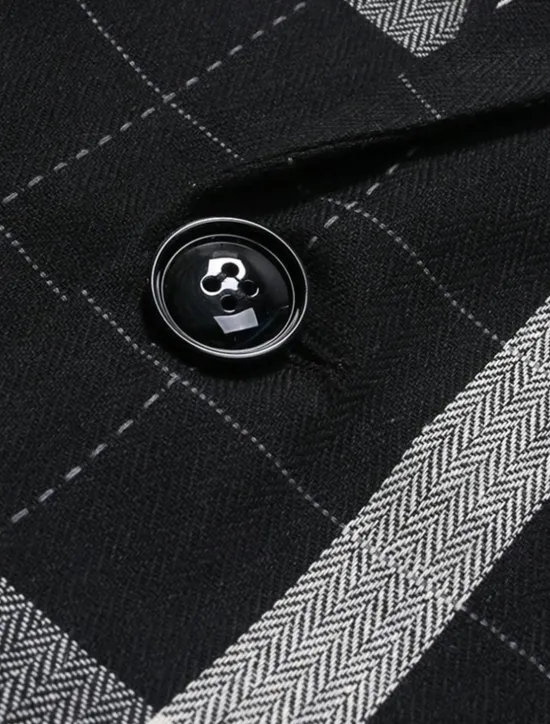 Clearance OUKU Men's Graduation Blazer Business Cocktail Party Wedding Party Fashion Casual Spring Autumn / Fall Polyester Plaid Pocket Buttons Comfortable Single Breasted Blazer Black Brown Coffee Gray