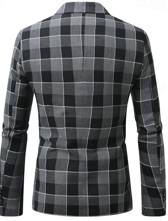 Clearance OUKU Men's Graduation Blazer Business Cocktail Party Wedding Party Fashion Casual Spring Autumn / Fall Polyester Plaid Pocket Buttons Comfortable Single Breasted Blazer Black Brown Coffee Gray