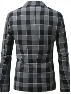 Sale OUKU Men's Graduation Blazer Business Cocktail Party Wedding Party Fashion Casual Spring Autumn / Fall Polyester Plaid Pocket Buttons Comfortable Single Breasted Blazer Gray