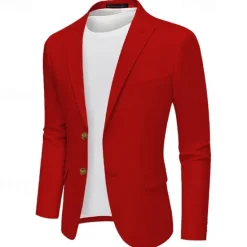 New OUKU Men's Graduation Blazer Business Cocktail Party Wedding Party Fashion Casual Spring & Fall Polyester Solid Color Pocket Buttons Comfortable Single Breasted Blazer Red