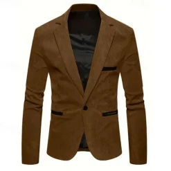 OUKU Men's Graduation Blazer Business Cocktail Party Wedding Party Fashion Casual Spring & Fall Corduroy Solid Color Pocket Buttons Comfortable Single Breasted Blazer Burgundy khaki