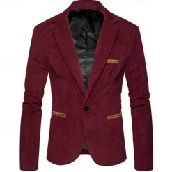 OUKU Men's Graduation Blazer Business Cocktail Party Wedding Party Fashion Casual Spring & Fall Corduroy Solid Color Pocket Buttons Comfortable Single Breasted Blazer Burgundy khaki
