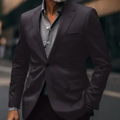 Hot OUKU Men's Graduation Blazer Business Formal Evening Wedding Party Fashion Casual Spring & Fall Polyester Plain Pocket Casual / Daily Single Breasted Blazer Dark Gray Black White Red