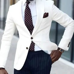 Hot OUKU Men's Graduation Blazer Business Cocktail Party Wedding Party Fashion Casual Spring & Fall Polyester Solid Color Pocket Buttons Comfortable Single Breasted Blazer Light Pink White Yellow Pink