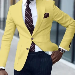 Hot OUKU Men's Graduation Blazer Business Cocktail Party Wedding Party Fashion Casual Spring & Fall Polyester Solid Color Pocket Buttons Comfortable Single Breasted Blazer Light Pink White Yellow Pink