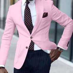 Hot OUKU Men's Graduation Blazer Business Cocktail Party Wedding Party Fashion Casual Spring & Fall Polyester Solid Color Pocket Buttons Comfortable Single Breasted Blazer Light Pink White Yellow Pink