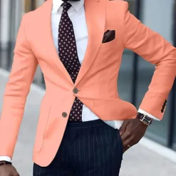 Hot OUKU Men's Graduation Blazer Business Cocktail Party Wedding Party Fashion Casual Spring & Fall Polyester Solid Color Pocket Buttons Comfortable Single Breasted Blazer Light Pink White Yellow Pink