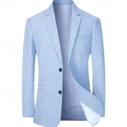 OUKU Men's Graduation Blazer Business Cocktail Party Wedding Party Fashion Casual Spring & Fall Polyester Solid Color Pocket Buttons Comfortable Single Breasted Blazer Coffee Light Blue Gray