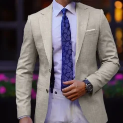 OUKU Men's Graduation Blazer Business Cocktail Party Wedding Party Fashion Casual Spring & Fall Polyester Solid Color Pocket Buttons Comfortable Single Breasted Blazer Coffee Light Blue Gray