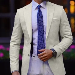 OUKU Men's Graduation Blazer Business Cocktail Party Wedding Party Fashion Casual Spring & Fall Polyester Solid Color Pocket Buttons Comfortable Single Breasted Blazer Coffee Light Blue Gray