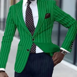 Discount OUKU Men's Graduation Blazer Business Cocktail Party Wedding Party Fashion Casual Spring & Fall Polyester Stripes Pocket Buttons Comfortable Single Breasted Blazer Black White Yellow Pink