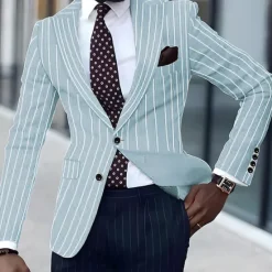 Discount OUKU Men's Graduation Blazer Business Cocktail Party Wedding Party Fashion Casual Spring & Fall Polyester Stripes Pocket Buttons Comfortable Single Breasted Blazer Black White Yellow Pink