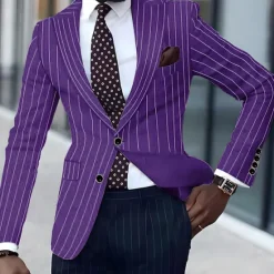 Discount OUKU Men's Graduation Blazer Business Cocktail Party Wedding Party Fashion Casual Spring & Fall Polyester Stripes Pocket Buttons Comfortable Single Breasted Blazer Black White Yellow Pink
