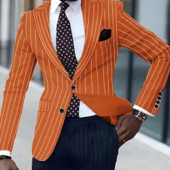 Discount OUKU Men's Graduation Blazer Business Cocktail Party Wedding Party Fashion Casual Spring & Fall Polyester Stripes Pocket Buttons Comfortable Single Breasted Blazer Black White Yellow Pink