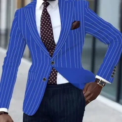 Discount OUKU Men's Graduation Blazer Business Cocktail Party Wedding Party Fashion Casual Spring & Fall Polyester Stripes Pocket Buttons Comfortable Single Breasted Blazer Black White Yellow Pink