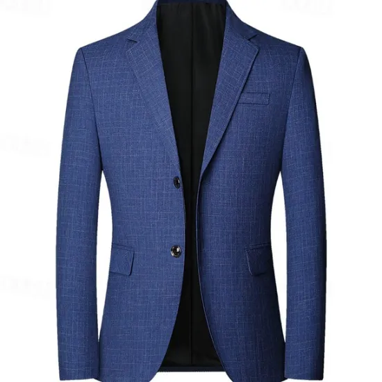 Best OUKU Men's Graduation Blazer Business Cocktail Party Wedding Party Without Dress Pants Fashion Casual Spring & Fall Polyester Plain Pocket Buttons Comfortable Single Breasted Blazer Blue