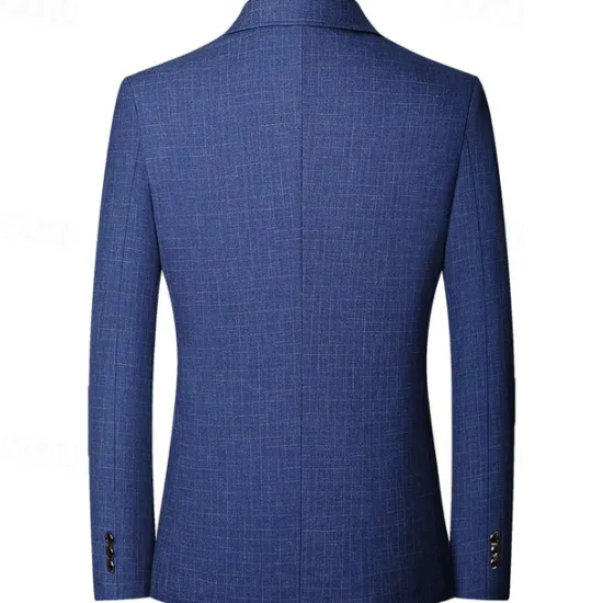 Best OUKU Men's Graduation Blazer Business Cocktail Party Wedding Party Without Dress Pants Fashion Casual Spring & Fall Polyester Plain Pocket Buttons Comfortable Single Breasted Blazer Blue