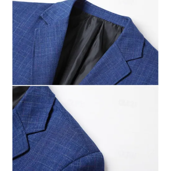 Best OUKU Men's Graduation Blazer Business Cocktail Party Wedding Party Without Dress Pants Fashion Casual Spring & Fall Polyester Plain Pocket Buttons Comfortable Single Breasted Blazer Blue