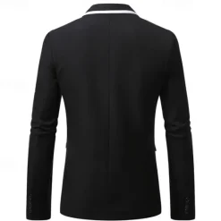 Discount OUKU Men's Graduation Blazer Business Cocktail Party Wedding Party Fashion Casual Spring & Fall Polyester Color Block Pocket Buttons Comfortable Single Breasted Blazer Black