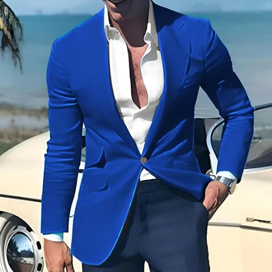 OUKU Men's Graduation Blazer Business Cocktail Party Wedding Party Fashion Casual Spring & Fall Polyester Linen Plain Pocket Buttons Comfortable Single Breasted One-button Blazer Light Pink Yellow Pink