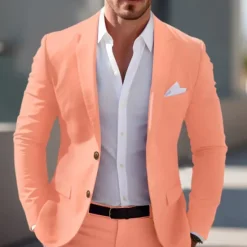 Online OUKU Men's Graduation Blazer Business Cocktail Party Wedding Party Fashion Casual Spring & Fall Polyester Solid Color Pocket Buttons Comfortable Single Breasted Blazer Light Pink Yellow Pink Royal Blue