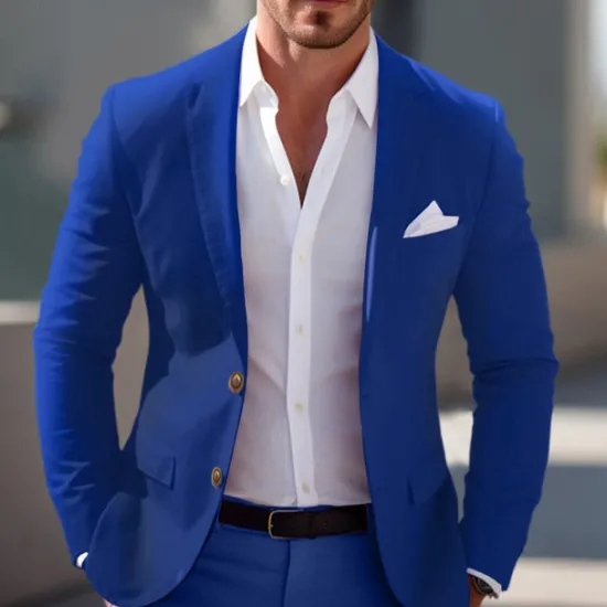 Online OUKU Men's Graduation Blazer Business Cocktail Party Wedding Party Fashion Casual Spring & Fall Polyester Solid Color Pocket Buttons Comfortable Single Breasted Blazer Light Pink Yellow Pink Royal Blue