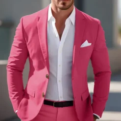 Online OUKU Men's Graduation Blazer Business Cocktail Party Wedding Party Fashion Casual Spring & Fall Polyester Solid Color Pocket Buttons Comfortable Single Breasted Blazer Light Pink Yellow Pink Royal Blue