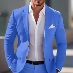 Online OUKU Men's Graduation Blazer Business Cocktail Party Wedding Party Fashion Casual Spring & Fall Polyester Solid Color Pocket Buttons Comfortable Single Breasted Blazer Light Pink Yellow Pink Royal Blue