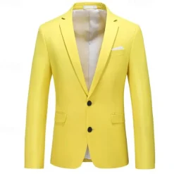 Online OUKU Men's Graduation Blazer Business Cocktail Party Wedding Party Fashion Casual Spring & Fall Polyester Solid Color Pocket Buttons Comfortable Single Breasted Blazer Light Pink Yellow Pink Royal Blue