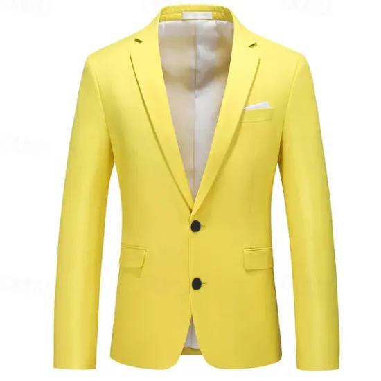 Online OUKU Men's Graduation Blazer Business Cocktail Party Wedding Party Fashion Casual Spring & Fall Polyester Solid Color Pocket Buttons Comfortable Single Breasted Blazer Light Pink Yellow Pink Royal Blue