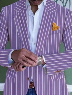 Best OUKU Men's Graduation Blazer Formal Evening Wedding Party Birthday Party Fashion Casual Spring & Fall 95% Polyester 5% Spandex Stripes Pocket Casual / Daily Single Breasted Blazer Pink Blue Orange Green