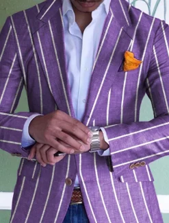 Best OUKU Men's Graduation Blazer Formal Evening Wedding Party Birthday Party Fashion Casual Spring & Fall 95% Polyester 5% Spandex Stripes Pocket Casual / Daily Single Breasted Blazer Pink Blue Orange Green