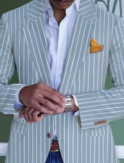 Best OUKU Men's Graduation Blazer Formal Evening Wedding Party Birthday Party Fashion Casual Spring & Fall 95% Polyester 5% Spandex Stripes Pocket Casual / Daily Single Breasted Blazer Pink Blue Orange Green