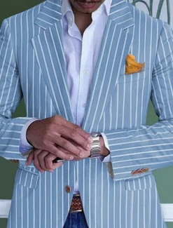 Best OUKU Men's Graduation Blazer Formal Evening Wedding Party Birthday Party Fashion Casual Spring & Fall 95% Polyester 5% Spandex Stripes Pocket Casual / Daily Single Breasted Blazer Pink Blue Orange Green