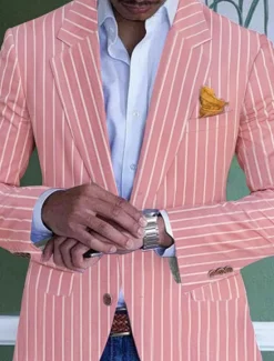 Best OUKU Men's Graduation Blazer Formal Evening Wedding Party Birthday Party Fashion Casual Spring & Fall 95% Polyester 5% Spandex Stripes Pocket Casual / Daily Single Breasted Blazer Pink Blue Orange Green