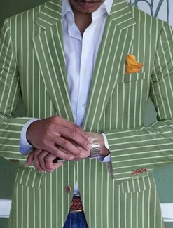 Best OUKU Men's Graduation Blazer Formal Evening Wedding Party Birthday Party Fashion Casual Spring & Fall 95% Polyester 5% Spandex Stripes Pocket Casual / Daily Single Breasted Blazer Pink Blue Orange Green